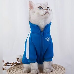 Pet Jacket - Fleece Lined/Zipper Closure - Blue - Size Medium